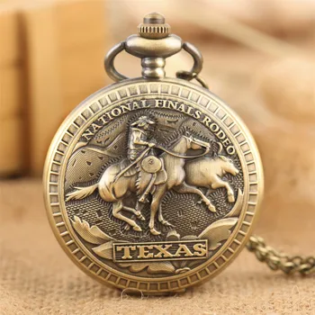 Suvenyrų Laikrodis JAV Teksaso Nacionalinio Finalo Rodeo Dizaino Kvarcinius Kišenėje Žiūrėti Visą Medžiotojų Retro Karoliai, Laikrodžiai