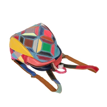 TEAEGG Moterų Nekilnojamojo natūralios Odos Kuprinė spalvinga Kasetėmis laisvalaikio krepšys Moteriška kuprinė