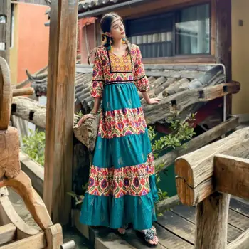 Tailandas 7 minutes rankovės sanya pajūrio guzas spalvos ilgas sijonas Bohemijos nacionalinės siuvinėjimo suknelė vėjo imtis vacat
