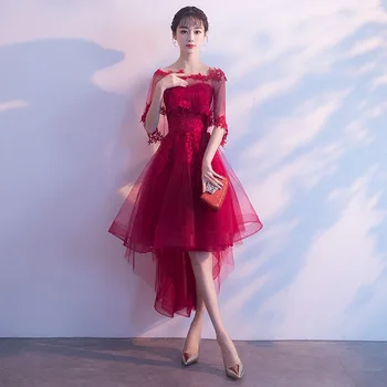 Tamsiai Raudona O-Kaklo Moterims, Mini Šalies Nėrinių Suknelė Prabangus Elegantiškas Banketų Trumpas Rytų Slim Prom Derliaus Chalatai Vestido XS-3XL
