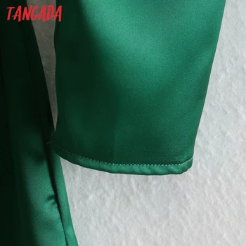 Tangada Moterų Green Satino Elegantiškas Šalis Suknelė ilgomis Rankovėmis Atgal Užtrauktuką Moterys 