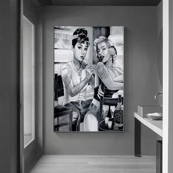 Tatuiruotė Rūkymas Seksuali Moteris Portretas Plakato Meno Tapybos Drobės Marilyn Monroe Audrey Hepburn Sienos Nuotraukas, Miegamojo Dekoras
