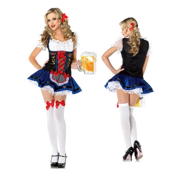 Trachten Oktoberfest Moterų Mėlyna Vokietijos Oktoberfest Alaus Tarnaitė Kiss Dirndl Ponios Fancy Dress Kostiumai M