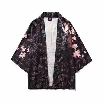 Tradicinis Japonų Stiliaus Šifono Kimono Ukiyo-e Spausdinimo Moterų, Vyrų Megztinis ukiyoe Yukata Paltai Haori Harajuku Palaidinė Streetwear