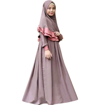 Tradicinių Musulmonų Mergaitės Islamo Aprangos Ilgas+Hijab Suknelės 2vnt Vaikų Kostiumas, galvos apdangalas Skraiste Vaikams Drabužių Rinkinys Maxi