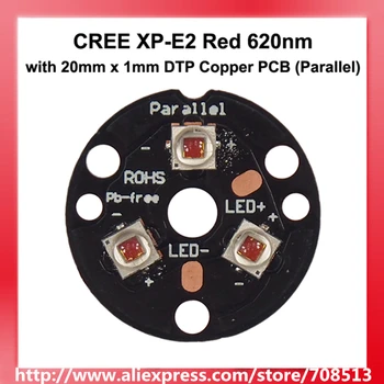 Triple Cree XP-E2 Raudona 620nm LED Spinduolis su 20mm x 1mm DTP Vario PCB (Lygiagrečiai) w/ optika