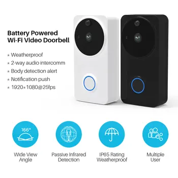 Tuya 1080P wifi vaizdo doorbell Vandeniui IP54 Belaidė Lauko Smart Video Doorbell Domofonas Kamera, WiFi, už Alexa 