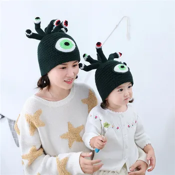 Tėvų-vaikų Žiemos skrybėlę vaikams beanies Aštuonkojai modelis megzti Beanie Vaikas mezgimo skrybėlės šilta vaikas mergaičių mados kepurės