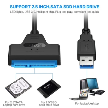 USB 3.0 prie SATA Adapteris Keitiklis Kabelis 22Pin SATAIII su USB3.0 Adapteriai 2.5