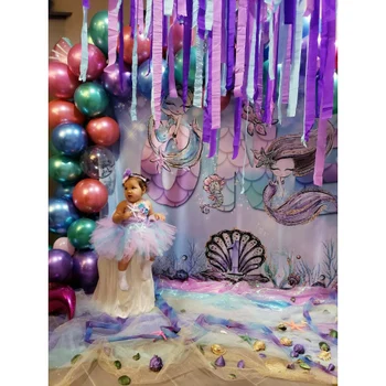 Undinėlė Fone Merginos 1st Birthday Party Apdaila po vandeniu, Koralų Shell Svarstyklės Fotografijos Fonas