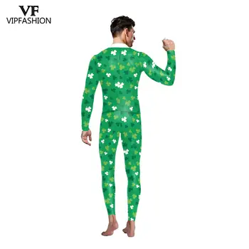 VIP FAHSION Suaugusiųjų Sleepwear Airijos Festivalis Keturių Lapų Dobilų Print Print Long Sleeve Vyrų Jumpsuits Bodysuit Cosplay Kostiumai