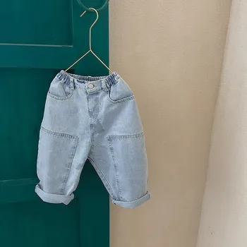 Vaikai džinsai 2020 korėjos stiliaus Naujas Rudens berniukai mados tiesiai džinsinio audinio kelnės kūdikių mergaičių prarasti vientisos spalvos visas rungtynes, džinsai, 1-6Y