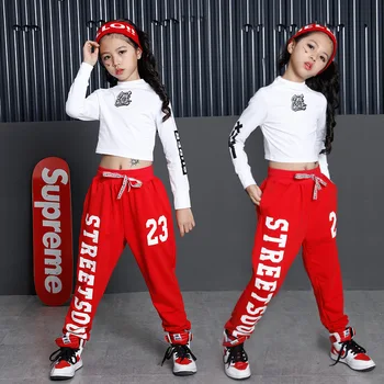 Vaikams Hip Hop Drabužių, Drabužių Džiazo Šokio Kostiumas Mergaitėms Apkarpytos Palaidinukė Viršuje Marškinėliai Jogger Kelnes Pramoginiai Šokiai Streetwear