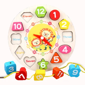 Vaikams, Mediniai Žaislai, Dėlionės Tangram Pažinimo Skaitmeninis Laikrodis, Skaitmeninis Medienos Žiūrėti Dėlionės, Žaislų, Švietimo, Cartoon Threading Asamblėjos Žaislai