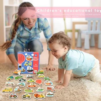 Vaikų Dėlionės, Mediniai Didelis Gabalas Atitikimo Puzzle Gyvūnų Eismo Vaisių Ir Daržovių Pažinimo Įspūdį Žaislas