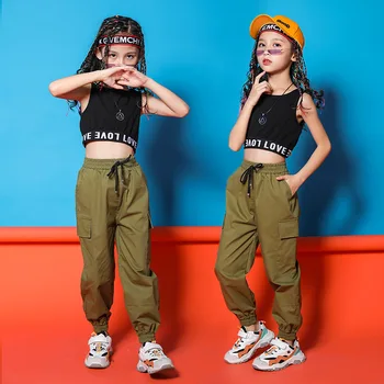 Vaikų Hip-Hop Drabužių Juoda Viršuje Pasėlių Liemenė Veikia Atsitiktinis Kelnės Mergaitėms Džiazo Šokio Kostiumai Modelis Rodo, Drabužių Street Wear