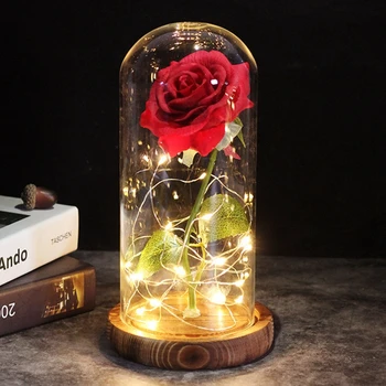 Valentino Eternal Rose LED Šviesos Grožį Žvėrys Stiklo danga dirbtinės gėlės Namų Dekoro Motinos, Valentino Diena Dovana