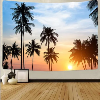 Vasaros mozaiką namuose jūros atostogų kokoso medžio saulė, gražus gamtovaizdis apdaila gobelenas fone audinio tap69