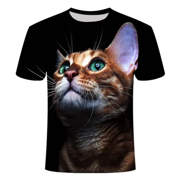 Vasaros nauji vyriški juodi trumpi rankovėmis katė print T-shirt mados vyriški laisvalaikio apvalios kaklo 3D skaitmeninis spausdinimas visas rungtynes, T-shirt