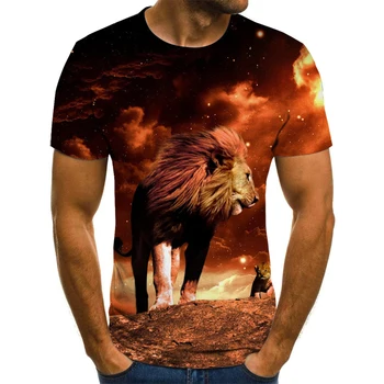 Vasaros vyriški T-shirt aštri liūtas, tigras viršūnes 3D atspausdintas trumparankoviai juokinga gyvūnų marškinėliai atsitiktinis apvalios kaklo marškinėliai streetwear
