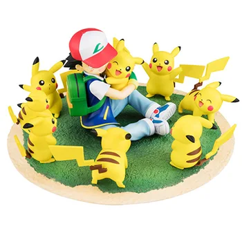 Veiksmų Skaičiai Pokemon Pikachu Pelenų Ketchum, Diorama PVC Anime Figma Satoshi eikime Pikachu Sėdi Juguetes Modelis Dovana Vaikams