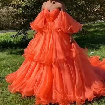 Verngo Orange Skirtingų Kamuolys Prom Dresses 2020 M Ilgio Sluoksniuotos Pilnas Rankoves Nuo Peties Šalis Suknelė Vestido Formatura Oficialią Dėvėti