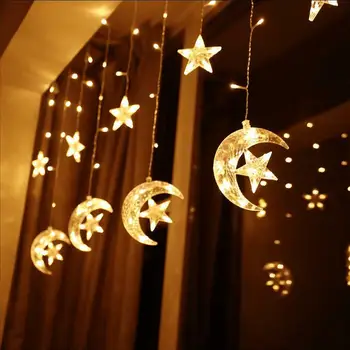 Vidaus/Lauko LED Žvaigždžių Pasakų Žibintai Moon Star String Lempos, Užuolaidų Kalėdų Sodo Dekoracija Namuose Šalis Atostogų Apšvietimas