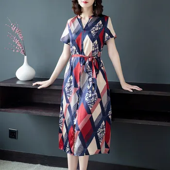 Vidutinio amžiaus motina 2020 naujas Vasaros Suknelė elegantiškas Moteris trumpomis Rankovėmis atspausdintas Suknelė Retro moteriški Drabužiai m295