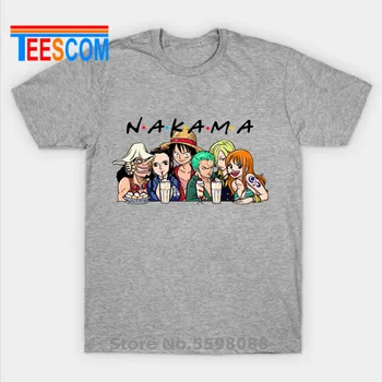 Vienas Gabalas T-shirt Vyrai Japonų Anime Marškinėliai Nakama Luffy T shirts Draugų Piratų Karalius Viršūnes Kaukolės Logotipas Tees Zoro Harajuku Camisa