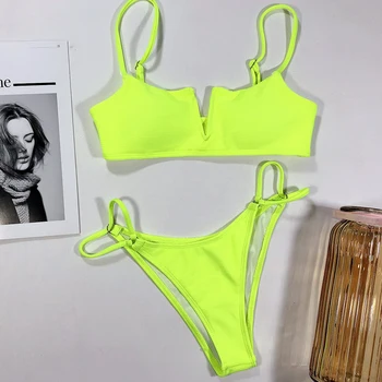 Vigorashely V-kaklo, maudymosi Kostiumėliai Moterims Seksualus Neon Bikini 2020 M. Aukštos Sumažinti maudymosi kostiumėlį Moteris Brazilijos Bikini Nustatyti Maudymosi Kostiumą Plaukti Dėvėti