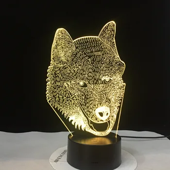 Vilkas Tipas Nuostabi 3D LED Lempos Haskių Šunų LED Naktį Žibintai su 7 Spalvų Magišką Skydą 3D optinė iliuzija LED šviesos Dropshipping
