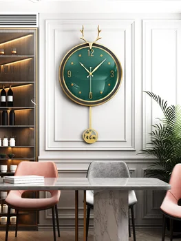 Vintage Žalia Sieninis Laikrodis Šiaurės Švytuoklės Žiūrėti Didelės Elnias Šilumos Prabangus Dizainas Modren Silent Kambarį Duvar Saati Namų Dekoro E5