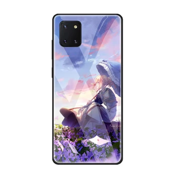 Violetinė Evergarden Samsung Galaxy A51 A71 A81 S20 Ultra Plus Grūdintas Stiklas TPU Juoda Padengti Atveju