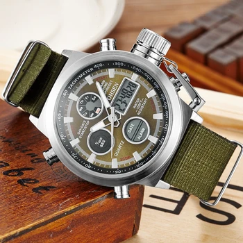 Viršų pardavimo OHSEN skaitmeninis kvarco mens mados kariniai laikrodžiai lauko sporto žaliosios armijos vandeniui signalo data vyrų rankinio laikrodžio