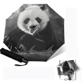 Visiškai Automatinė Moterų Lietaus, Skėtis 3 Lankstymo Moterų Skėčiai Panda Gyvūnų Spausdinti Anti UV Apsauga nuo Saulės, Skėtis Vandeniui