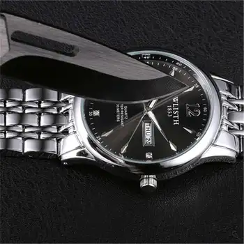 Vyrai Žiūrėti Mados Atsitiktinis Kvarcinis Laikrodis Vyras Watchband Sidabro Nerūdijančio Plieno Laikrodis Juodas Vandeniui Kalendorius Laikrodžiai FD1351