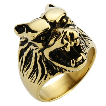 Vyriški Aukso spalvos Gotikos Dviratininkas Vilkas Galvos Žiedas,Nerūdijančio plieno, Kietas Klasikinis Band Žiedai,Draugystės dovana žiedas papuošalai