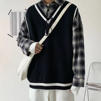 Vyrų megztinis liemenė 2020 m. rudens ir žiemos naują atsitiktinis visas rungtynes, be rankovių su V-kaklo viršų jaunų žmonių mados tendencijų drabužius