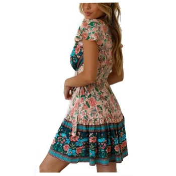 Wrap Suknelė Moterims Seksualus, Bohemiškas Drugelis Rankovės Pasinėrus V-Kaklo Gėlių Puloveris Holiday Beach Suknelė Etninės Stiliaus Mini Suknelė