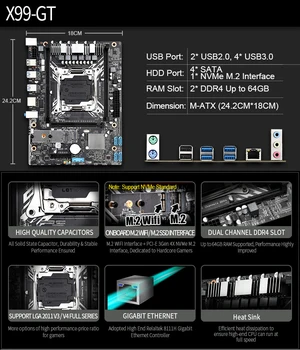 X99GT Plokštė Paramos Atrakinta Turbo Boost 2-Kanalų Rinkinys Su Xeon E5 2640 V3 ir 2vnt DDR4 8GB 2133MHZ ECC REG Atmintis