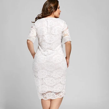 XL-5XL 2020 m. Rudenį Plius dydis Nėrinių Suknelė Tuščiaviduriai Iš Moterų Elegantiškas V Kaklo Office Bodycon Lady Suknelė Seksualus Didelių Dydį Šalies Vestidos