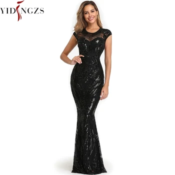 YIDINGZS Elegantiškas Juodos spalvos Blizgančiais vakarinę Suknelę 2021 Backless Karoliukai Ilgai Vakare Šalis Suknelė YD088