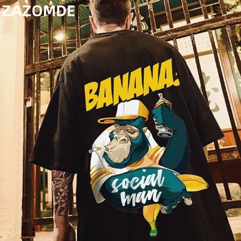 ZAZOMDE Hip-Hop mens medvilnės marškinėliai mados laisvi vyrai BF studentų bananų spausdinti trumparankoviai tees kietas vyras dėvėti Apvalios kaklo marškinėlius