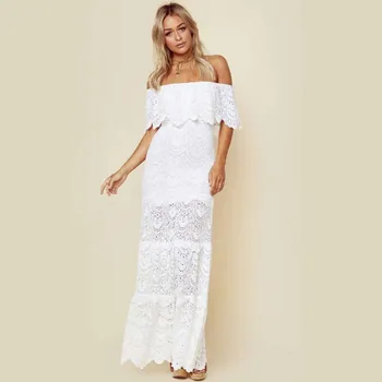 ZOGAA Moterų Suknelė su Sexy Nėrinių Off Peties Velniop Kaklo Balta Suknelė vakarėlis Paplūdimio Suknelės Elegantiškas Vasaros Ilgos Suknelės 2021