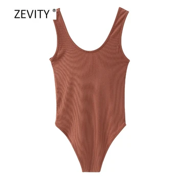Zevity Naujas Moterų mados vientisos spalvos lieknėjimo bodysuits moterų prašmatnus o kaklo berankovė liemenė palaidinė laisvalaikio playsuits viršūnes LS6922