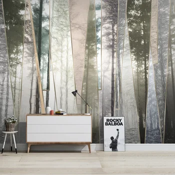 Šiaurės rankomis dažyti miškų kraštovaizdžio geometrinės linijos minimalistinis miegamasis, svetainė, TV foną, sienų tapyba