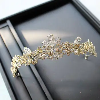 šviesos aukso mažo dydžio, cirkonis tiara brides vaikas tiara vestuvių plaukų papuošalai