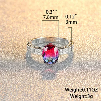 Žavinga Rožių Raudona Mėlyna Cirkonis Ovalo Formos Akmens Žiedai Moterims, Minimalistinis Juvelyrikos Mystic Rainbow Crystal Žiedą, Nuotakos Vestuvių Juostoje Dovana