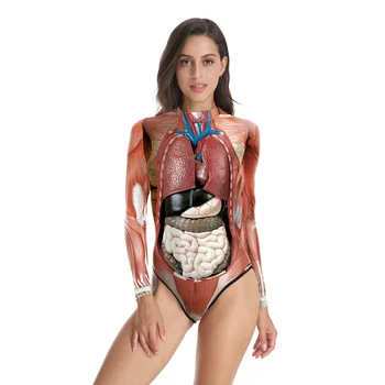Žmogaus Audinių 3D Atspausdintas Mokymo Drabužius vidaus organų Drabužiai Organų ilgomis Rankovėmis Užtrauktuku maudymosi kostiumėlį, maudymosi Kostiumėliai Moterims