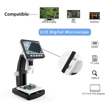 1000x skaitmeninis mikroskopas, elektroninis vaizdo mikroskopu 4.3 colių HD LCD ekranas litavimo mikroskopu telefonu remontas didinamasis stiklas